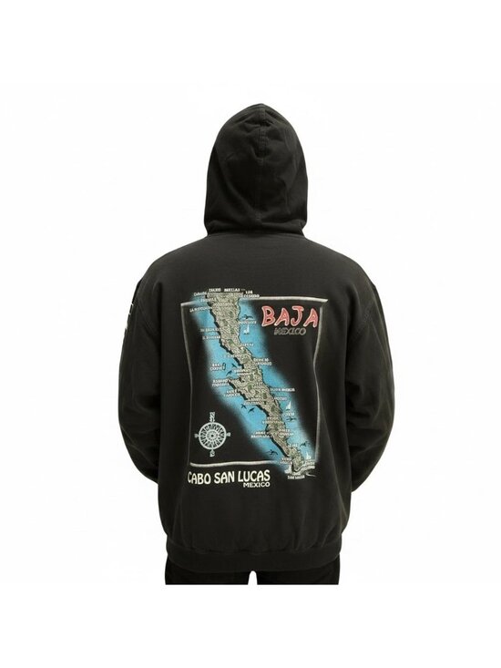 Unknown Other - Vintage Cabo San Lucas Baja Mexico Lightweight Hooded Jacket Map Print Black Lg.